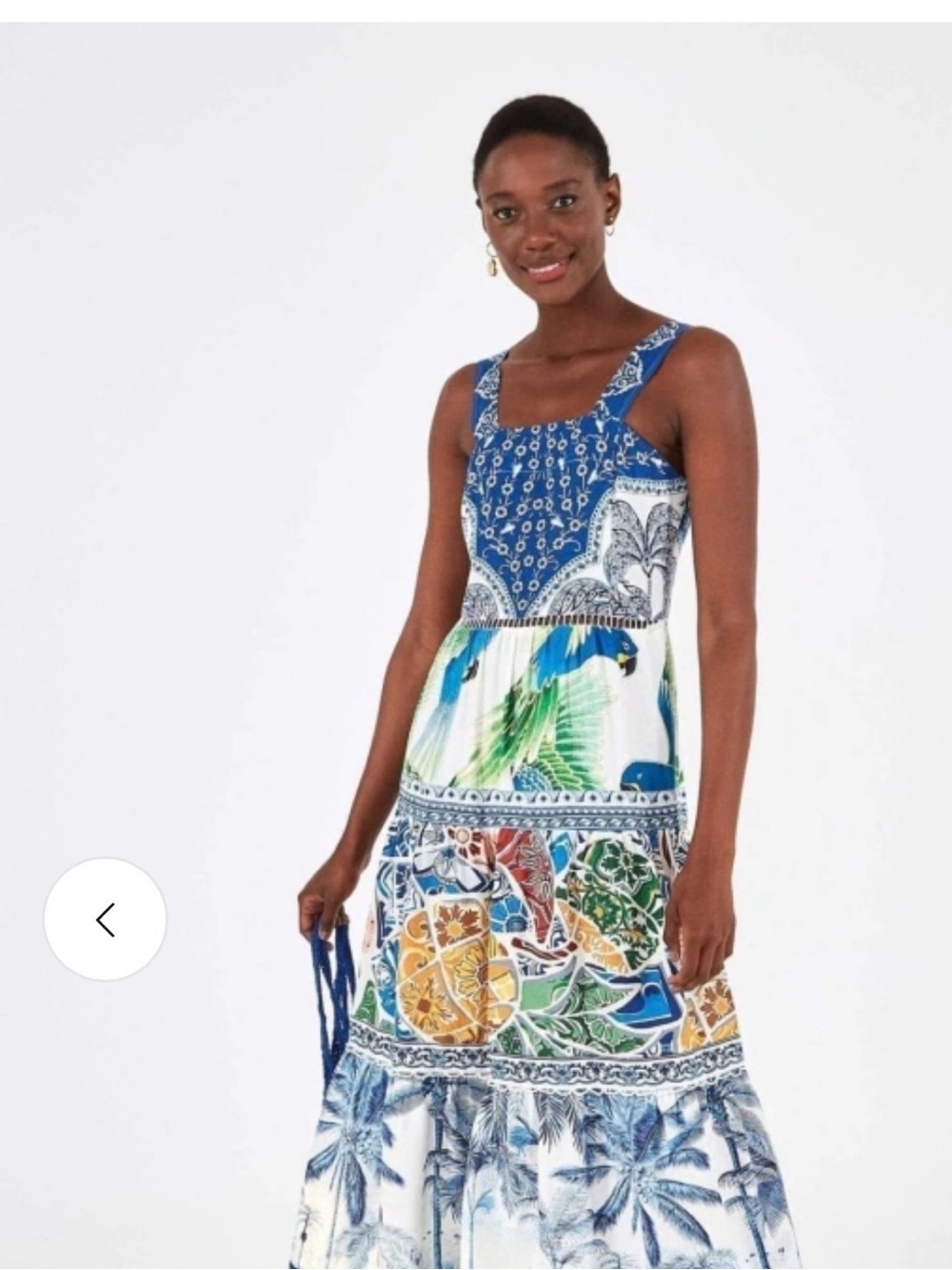 0099 FARM Rio Blue Multi-Print Tropical Maxi Dress